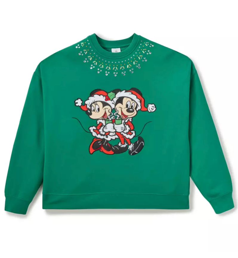 Santa Mickey and Minnie Mouse Holiday Pullover Sweatshirt for Women